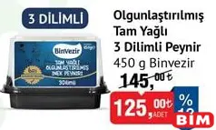 BİNVEZİR OLGUNLAŞTIRILMIŞ TAM YAĞLI 3 DİLİMLİ PEYNİR 450 G